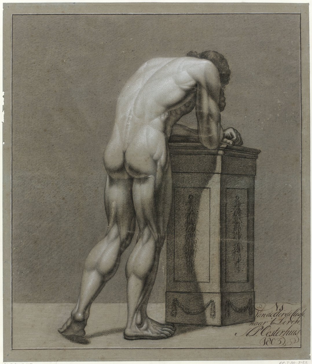Standing Male Nude, Bent Over a Block, Seen from the Back by Haatje Pieters Oosterhuis
