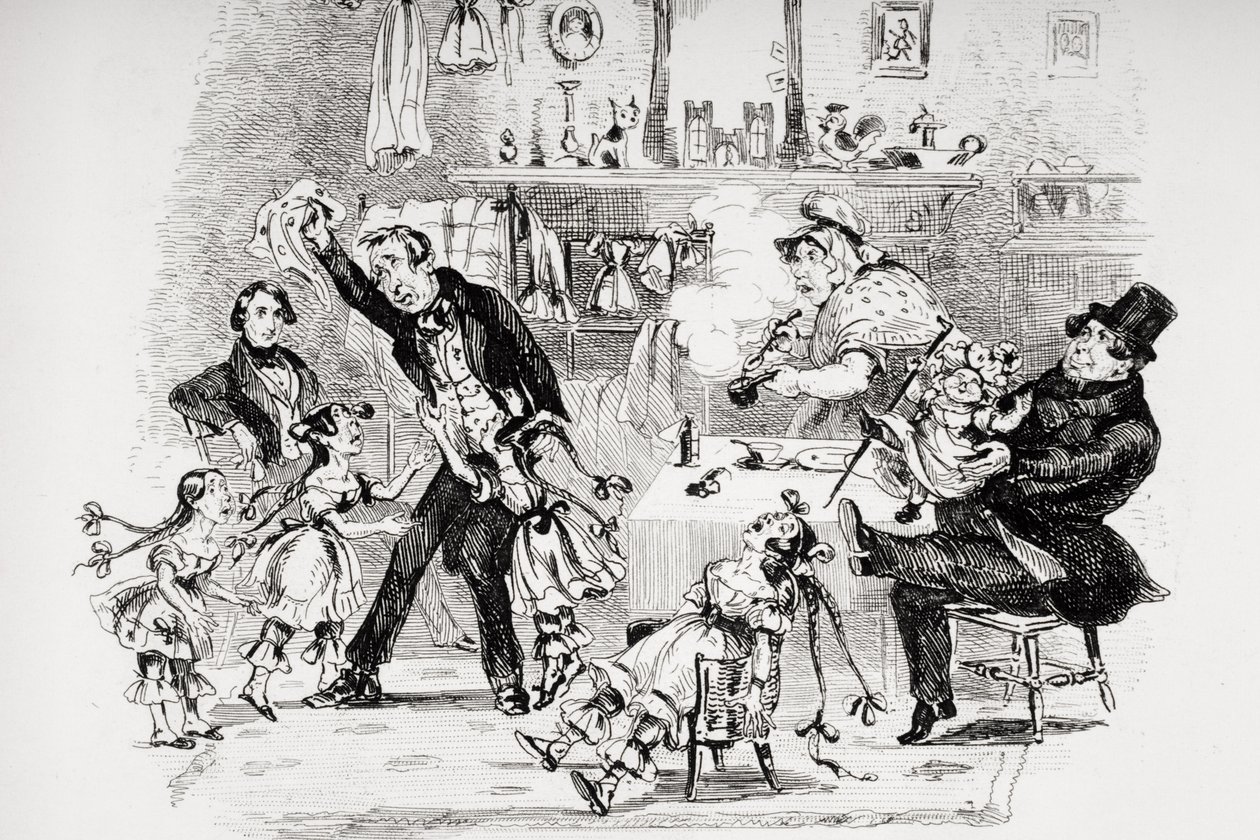 Emotion of Mr. Kenwigs on hearing the family news from Nicholas, illustration from 