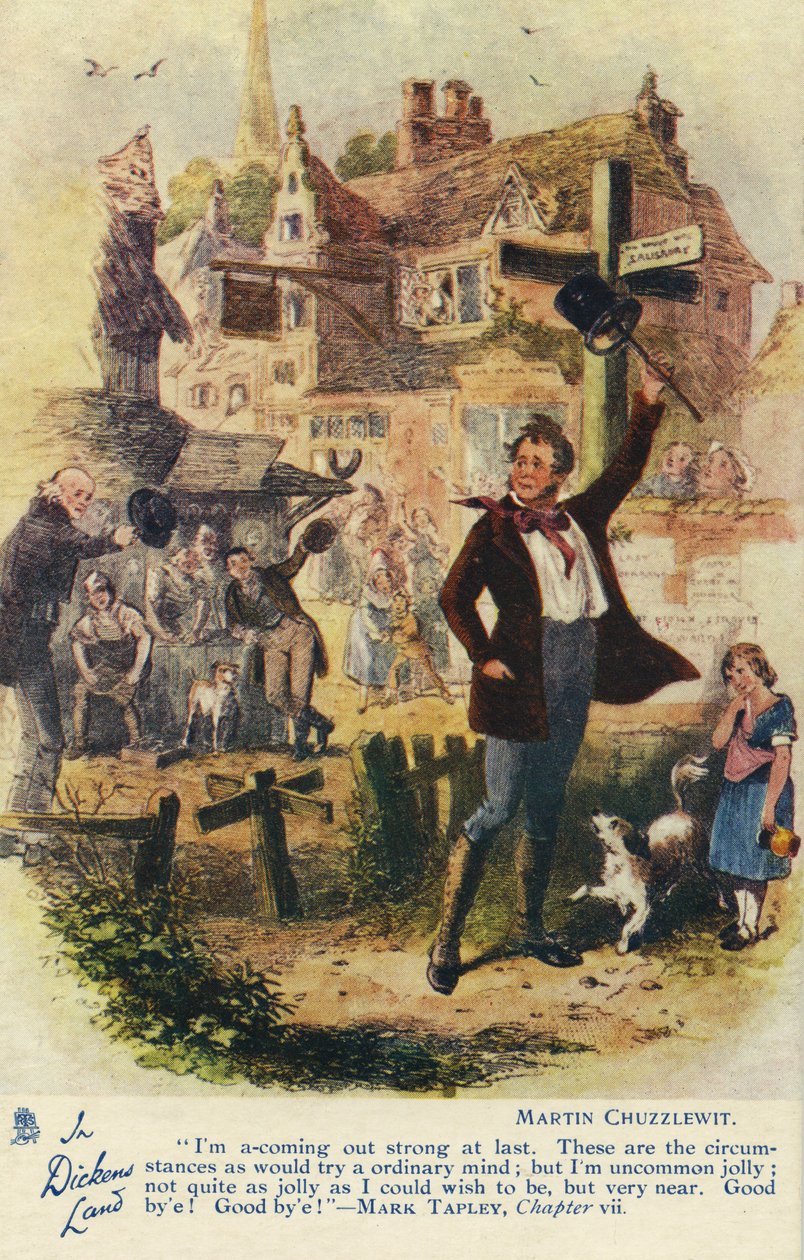 In Dickens Land - Martin Chuzzlewit Postcard by Hablot Knight Browne