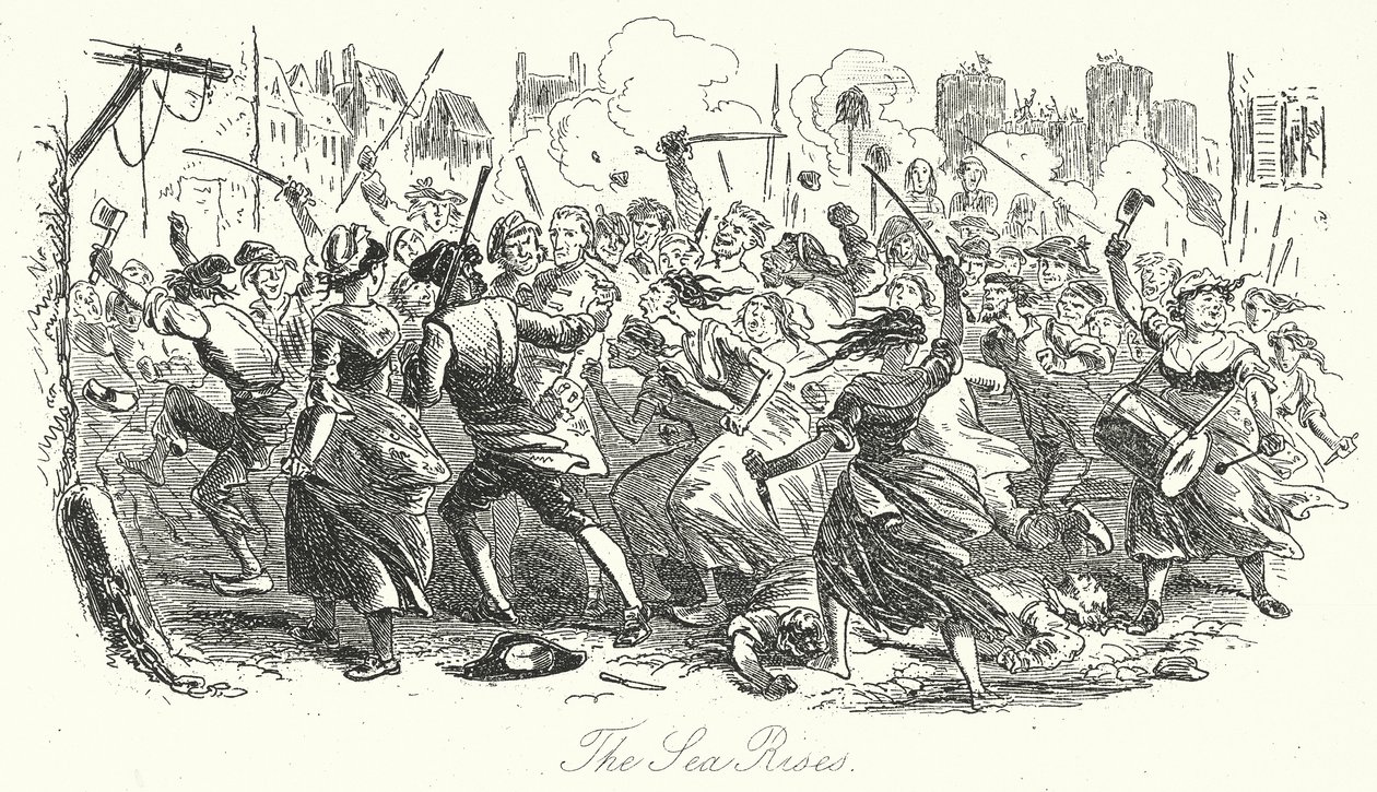 The Sea Rises by Hablot Knight (1815-92) (after) Browne