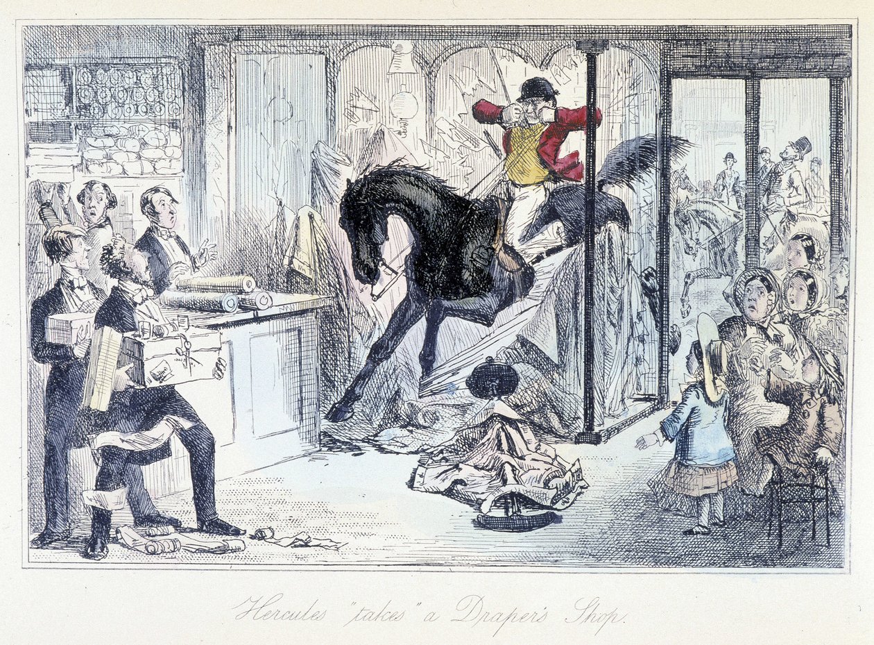 Horse Hunter Accidentally Entering a Fabric Shop by Hablot Knight Browne