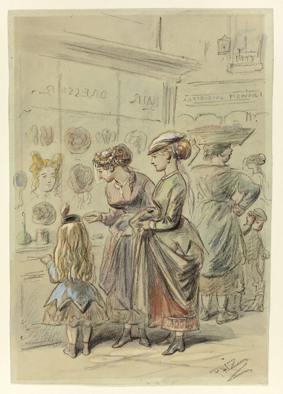 Two Ladies and Little Girl Before Hairdresser
