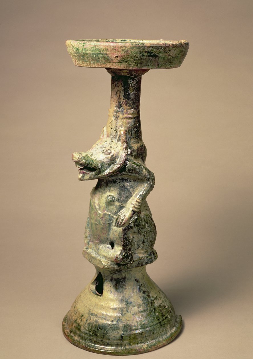 Early Chinese pottery lamp, tomb artefact, Han Dynasty, 25-220 AD by Han Dynasty Chinese School