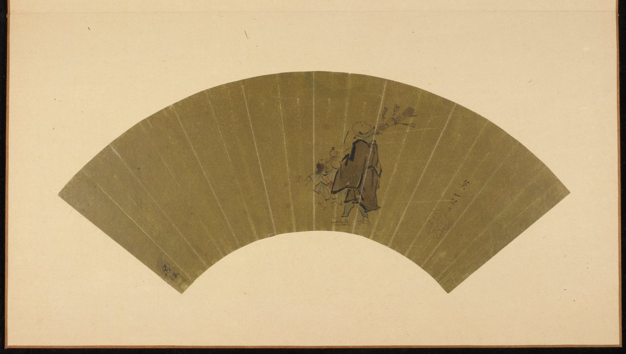 A peddler and a child looking at the moon, Edo period, late 17th-early 18th century by Hanabusa Itcho