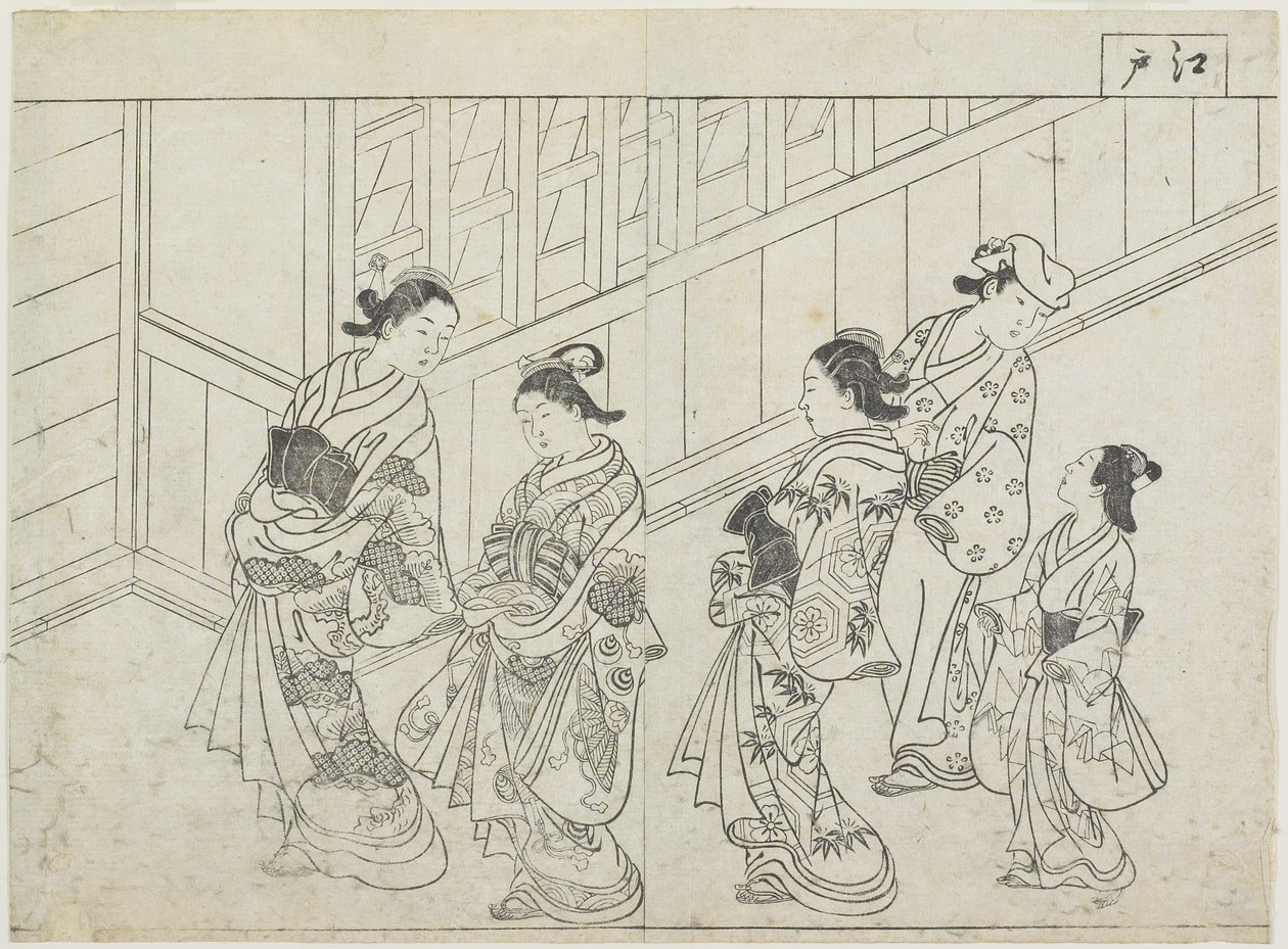 Five Prostitutes in Front of a House, early 1770s by Hanabusa Shigenobu