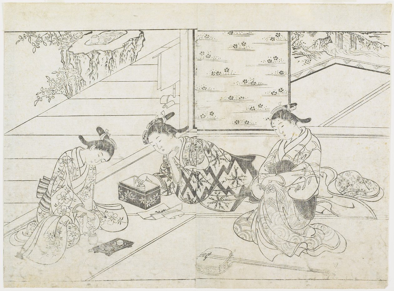 Three Prostitutes in a Room, early 1770s by Hanabusa Shigenobu
