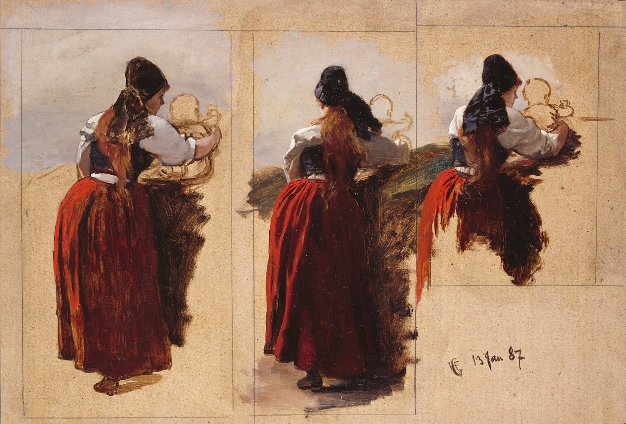 Studies of a Woman from Rügen by Hans Gude