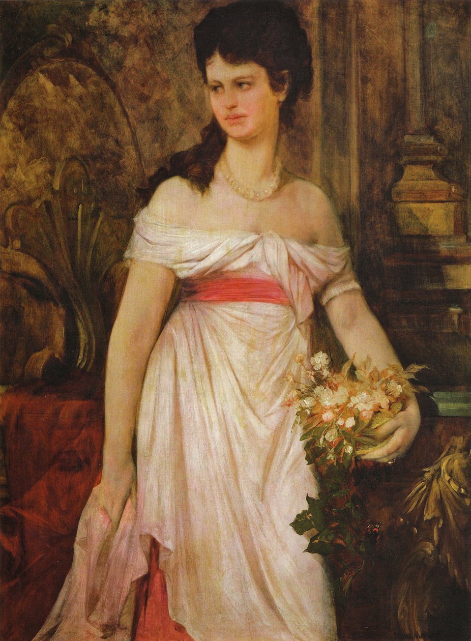 Portrait of a Lady, Standing in a White Dress by Hans Makart