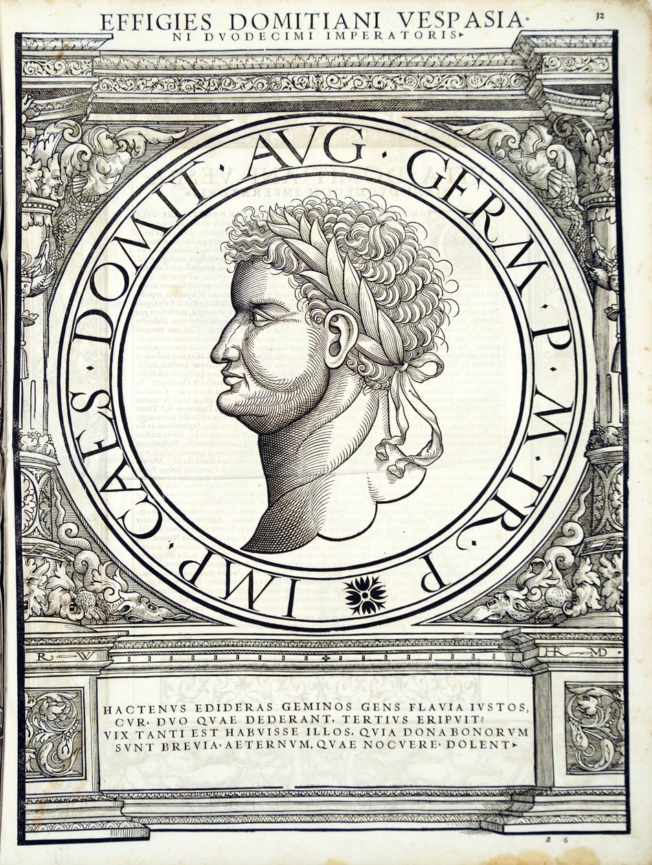 Domitianus, illustration from Imperatorum romanorum omnium orientalium et occidentalium verissimae imagines ex antiquis numismatis by Hans Rudolf Manuel Deutsch