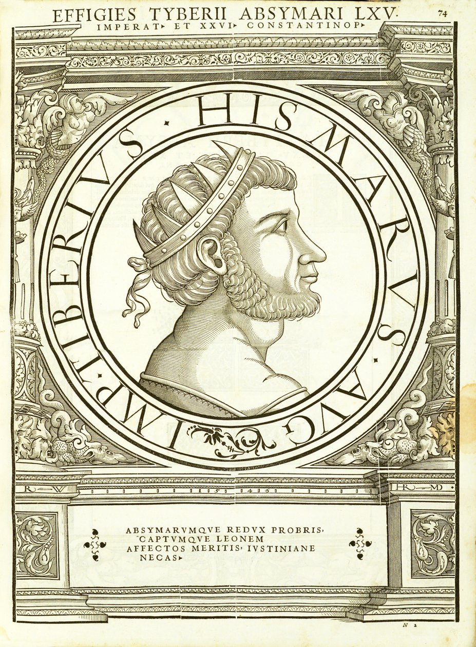 Tiberius Absymarus, illustration from Imperatorum Romanorum Omnium Orientalium et Occidentalium Verissimae Imagines ex Antiquis Numismatis by Hans Rudolf Manuel Deutsch