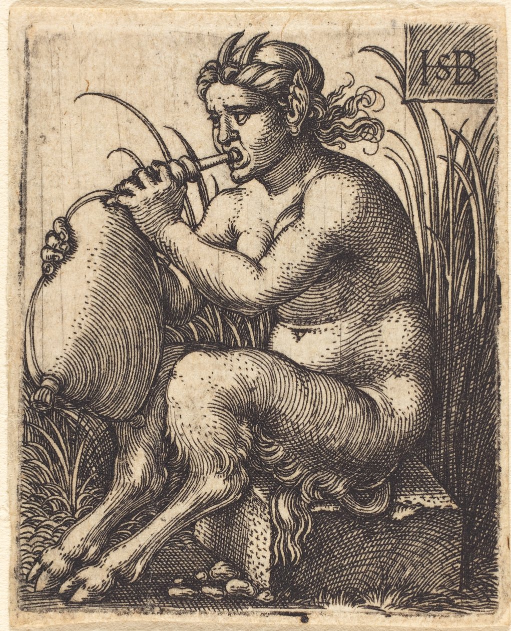 Satyr Woman Playing Bagpipe, c.1525-50 by Hans Sebald Beham