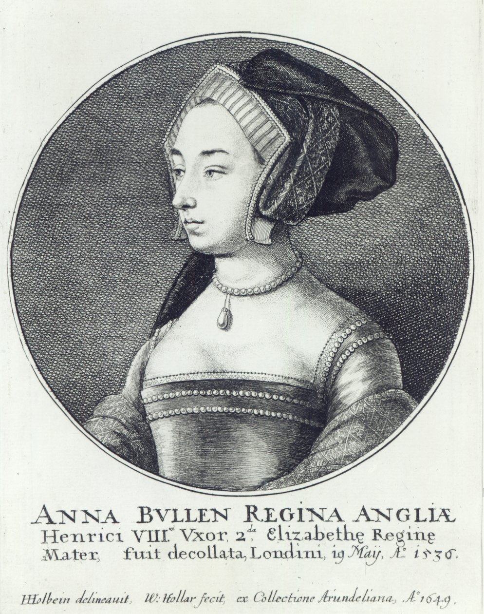 Anne Boleyn, Etched by Wenceslaus Hollar by Hans (after) Holbein the Younger
