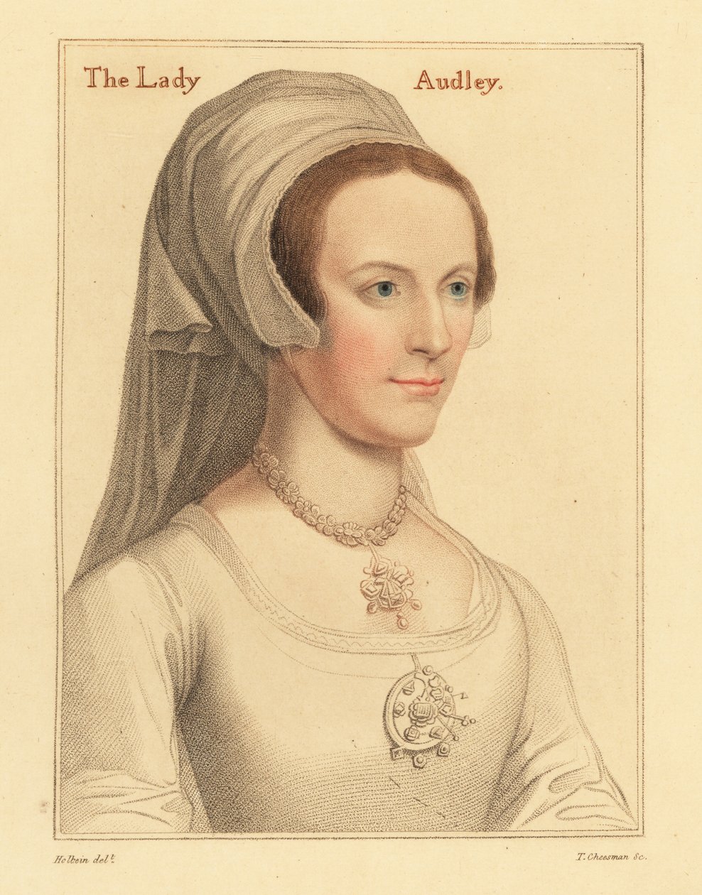Elizabeth, second wife of Thomas Audley (engraving) by Hans (after) Holbein the Younger