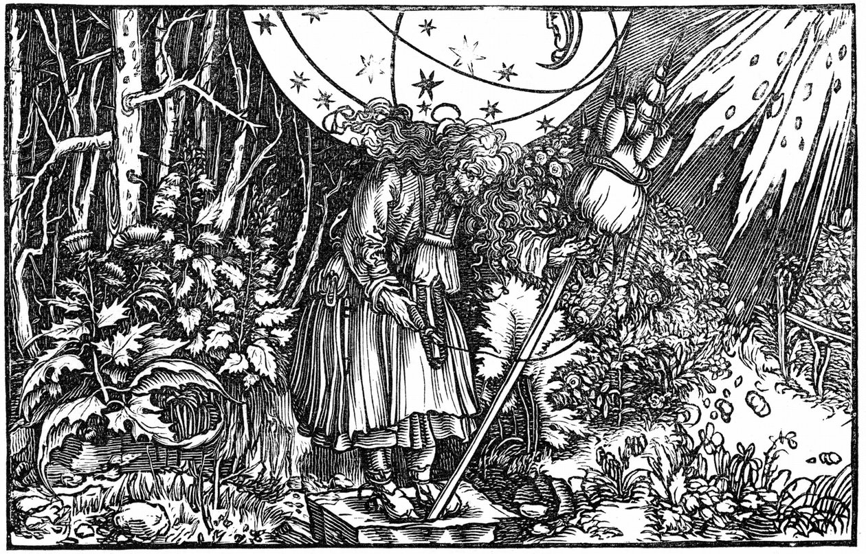 Old woman spinning by Hans (after) Holbein the Younger