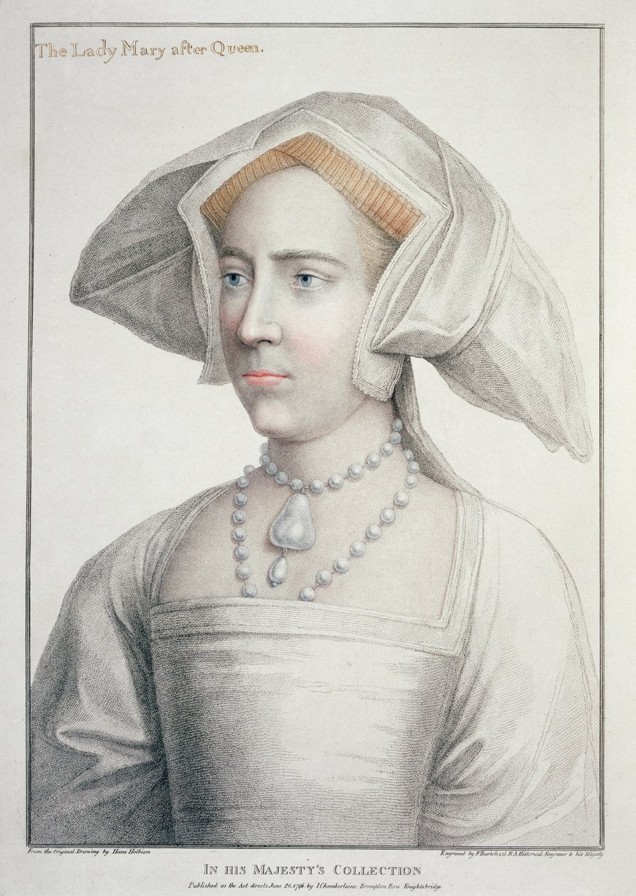 Portrait of The Lady Mary after Queen (1516-58) (engraved by Francesco Bartolozzi, 1796) by Hans (after) Holbein the Younger