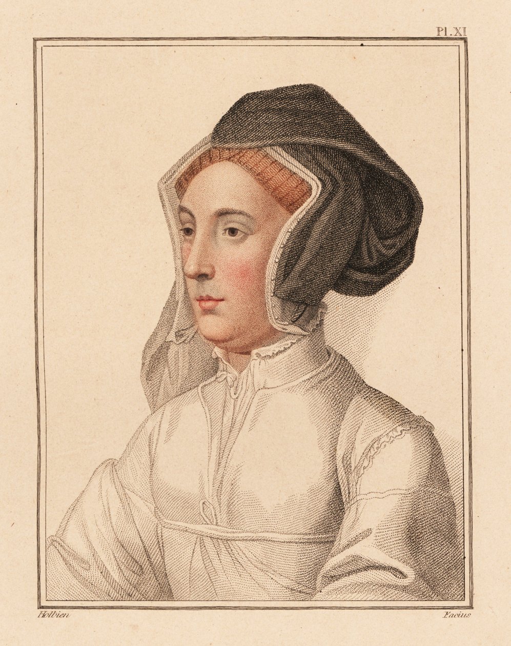 Portrait of unknown woman from the court of King Henry VIII (engraving) by Hans (after) Holbein the Younger