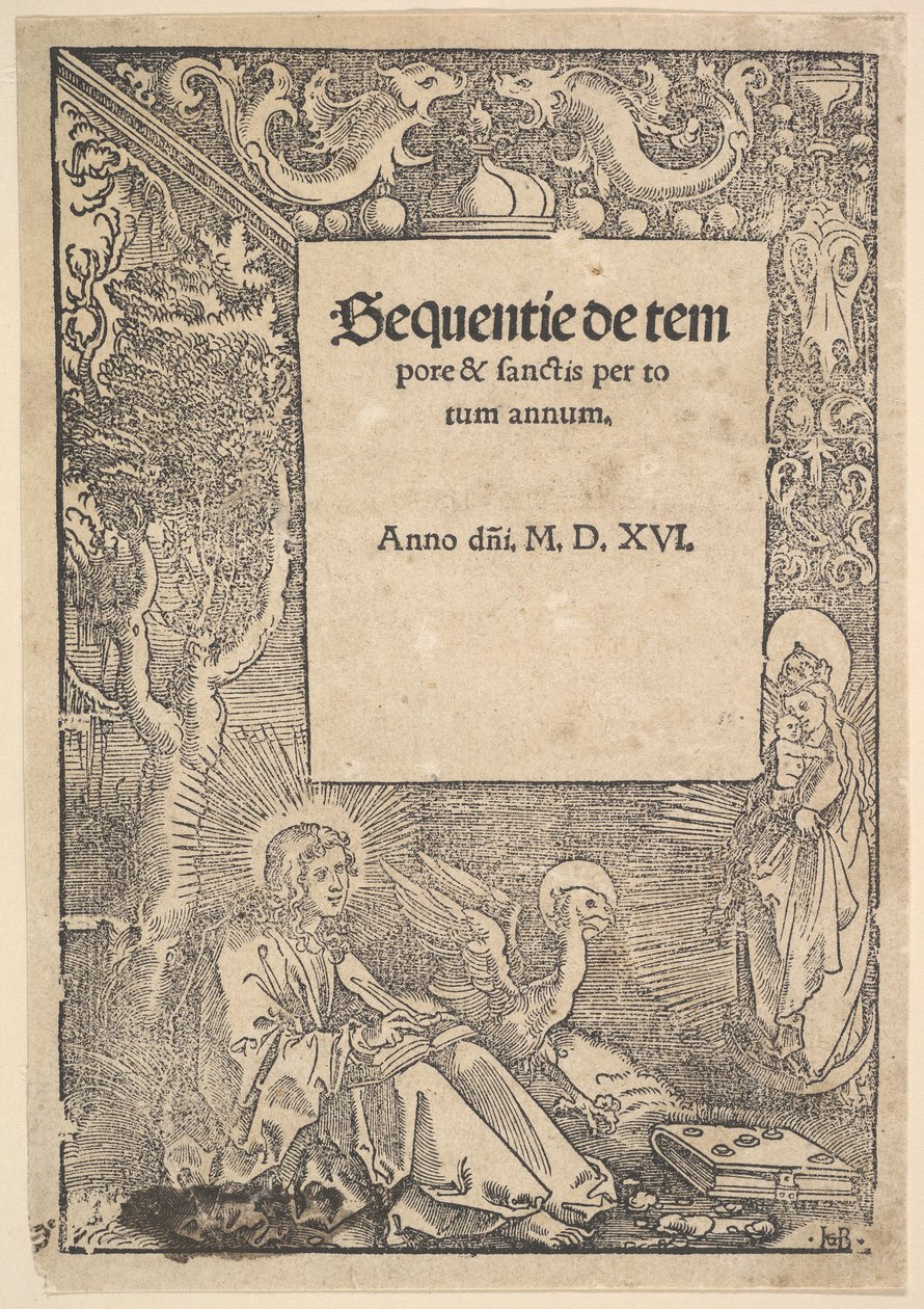 Saint John the Evangelist on Patmos, title page from Hymni de tempore et de sanctis by Hans Baldung