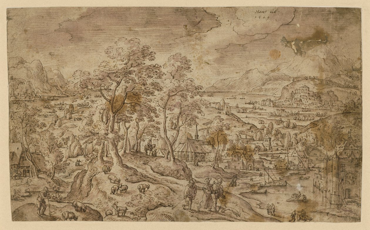 Christ on the Road to Emmaus in a Wide Landscape by Hans Bol