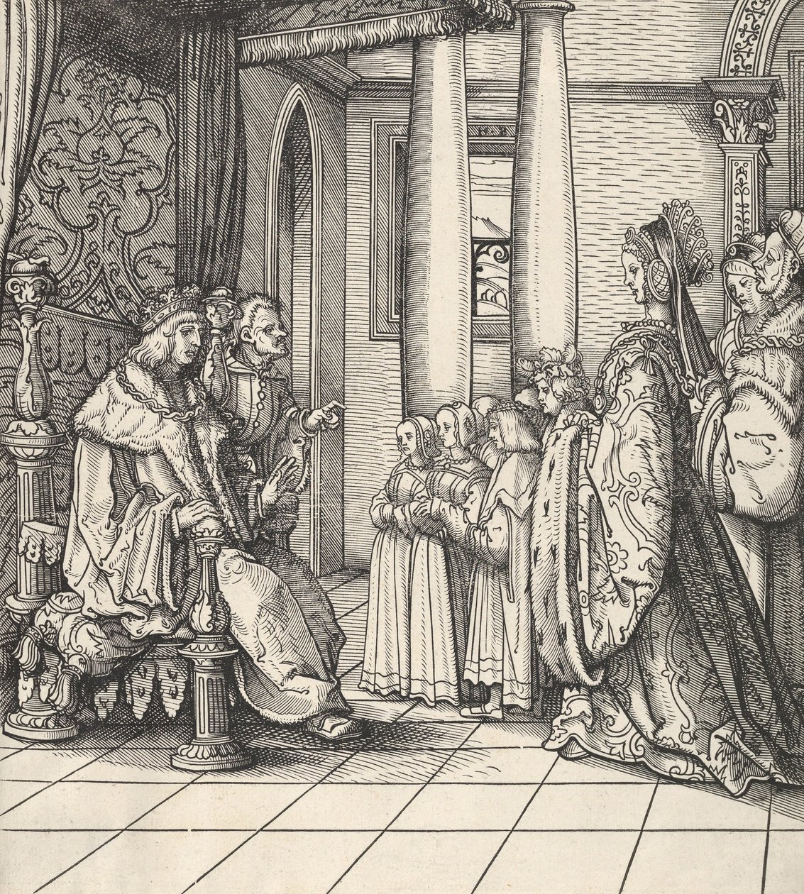 The White King Receiving His Daughter Margaret and the Children of King Philip, from Der Weisskunig, 1514-16 by Hans Burgkmair
