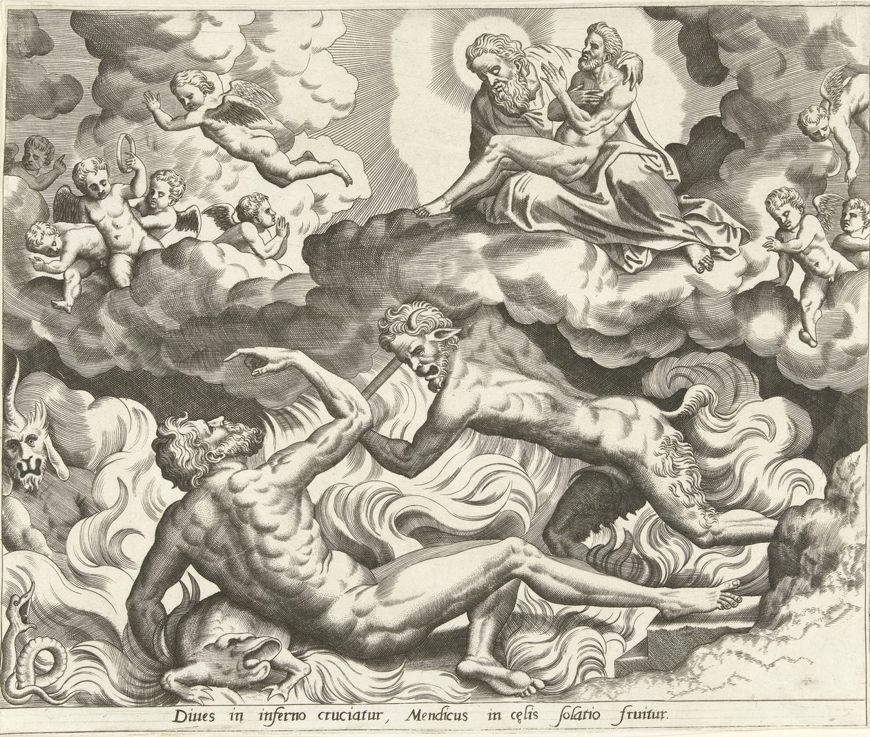 Lazarus in Heaven and the Rich Man in Hell (The History of Lazarus and the Rich Man) by Hans Collaert (I) (possibly)