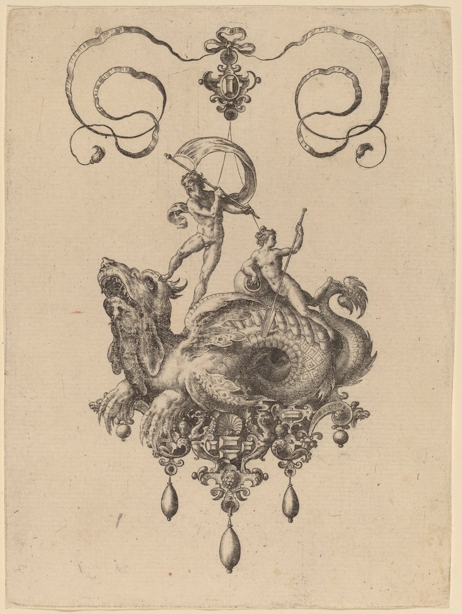 Design for a Pendant with a Sea-Monster Carrying Thetis and a Man with a Sail by Hans Collaert the Elder