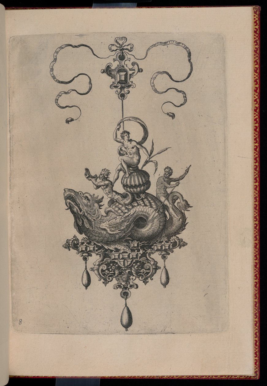 Plate 8, from Bullarum Inaurium etc. Archetypi Artificiosi Pars Altera (Pendants, Earrings, etc. Designs of the Most Skillful Nature, Part Two) by Hans Collaert the Elder