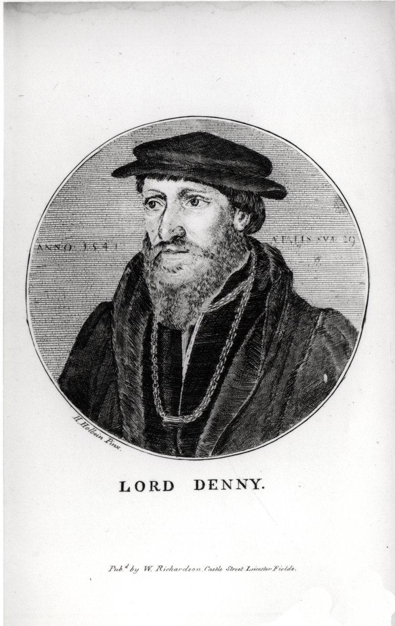 Portrait of Sir Anthony Denny in 1541, Engraved by W. Richardson by Hans Holbein der Jüngere