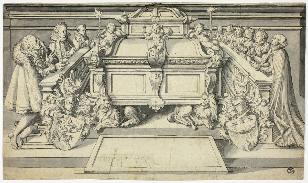 Design for Epitaph: Family Members Kneeling Before Tomb by Hans Holbein the Younger