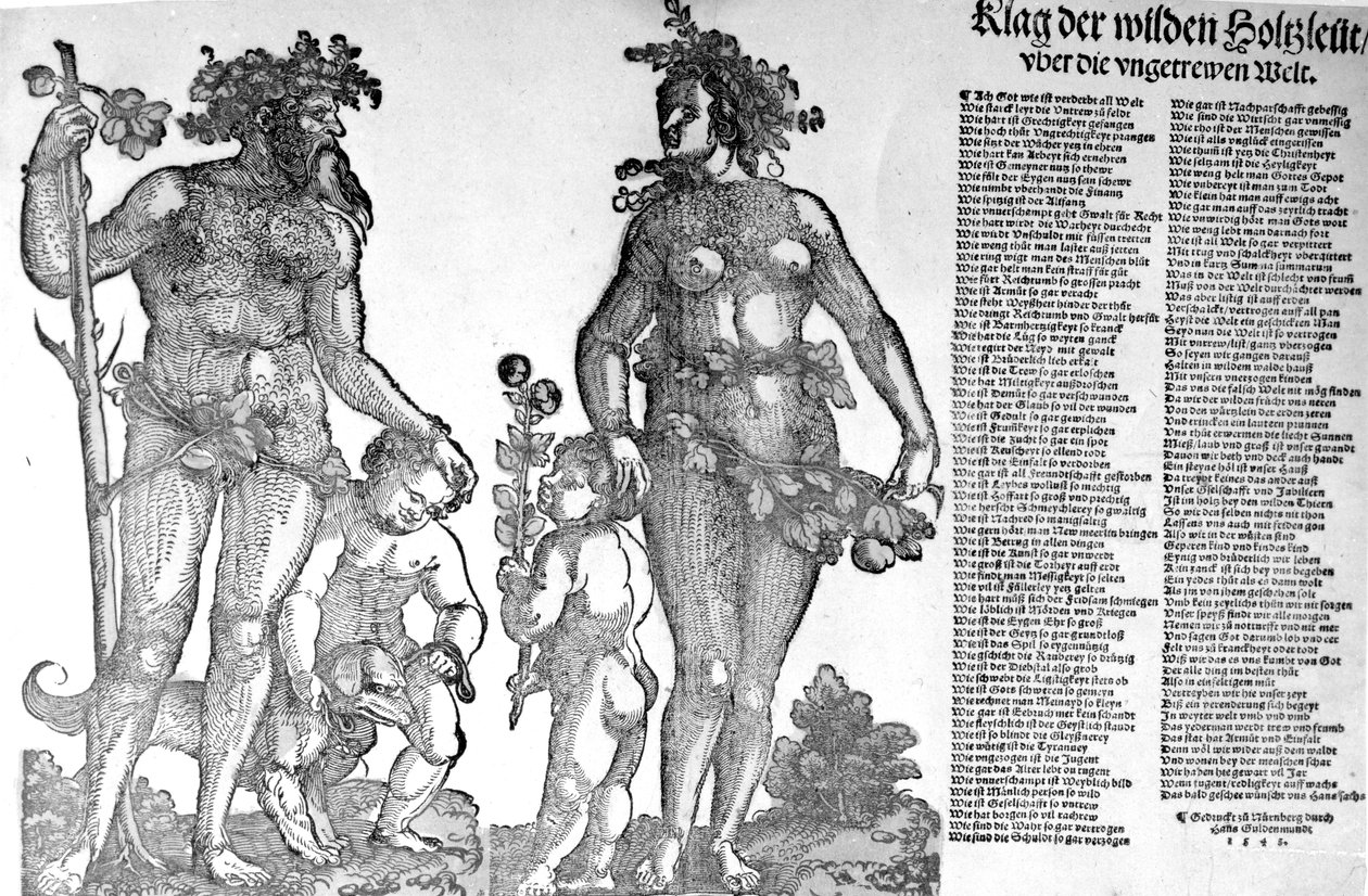Broadside on the Withdrawal of the Wild Men of the Woods from a World that has Changed for the Worse, woodcut made by Hans Guldenmundt by Hans Leonard Schaufelein