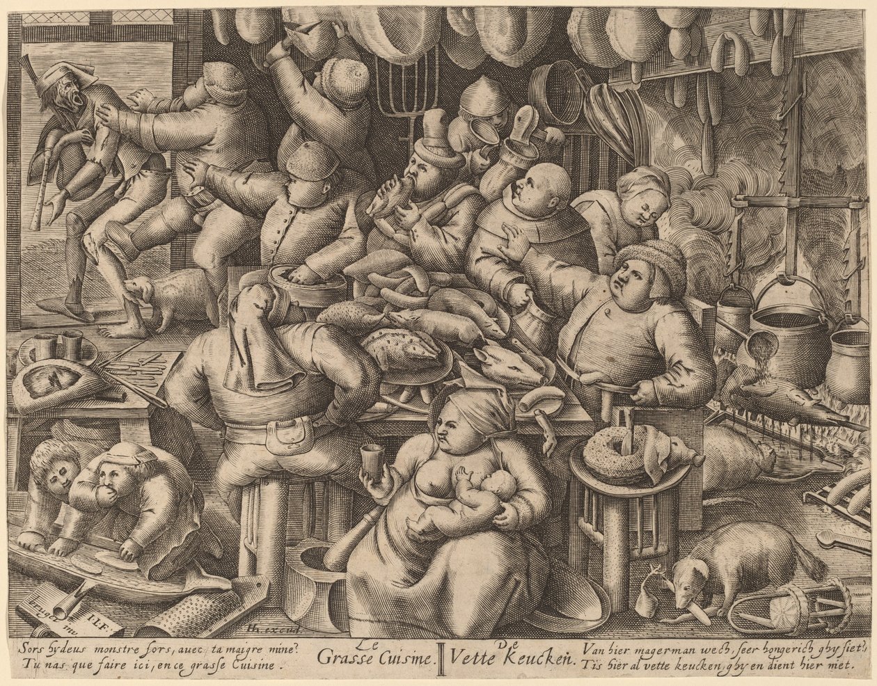 The Fat Kitchen by Hans Liefrinck I, after Pieter van der Heyden, after Pieter Bruegel the Elder