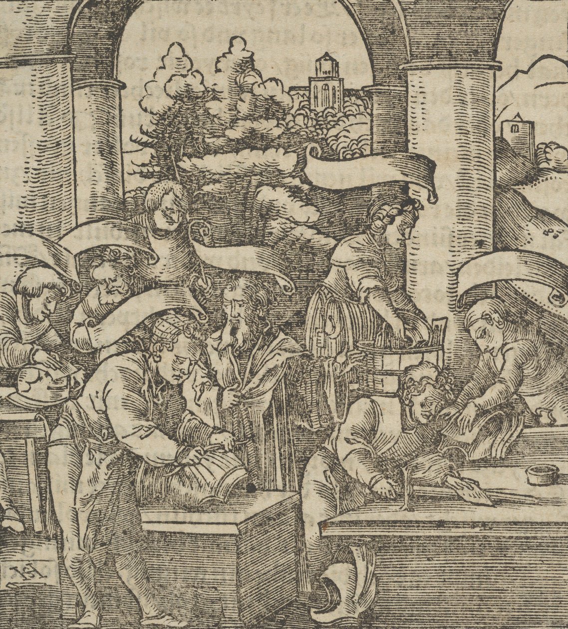 The Making of Armours, from Hymmelwagen auff dem, wer wol lebt by Hans Schäufelein the Elder