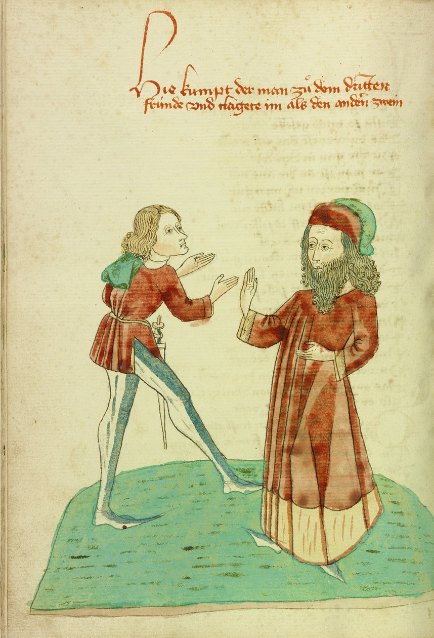 A Young Man Meeting an Older Bearded Man by Hans Schilling