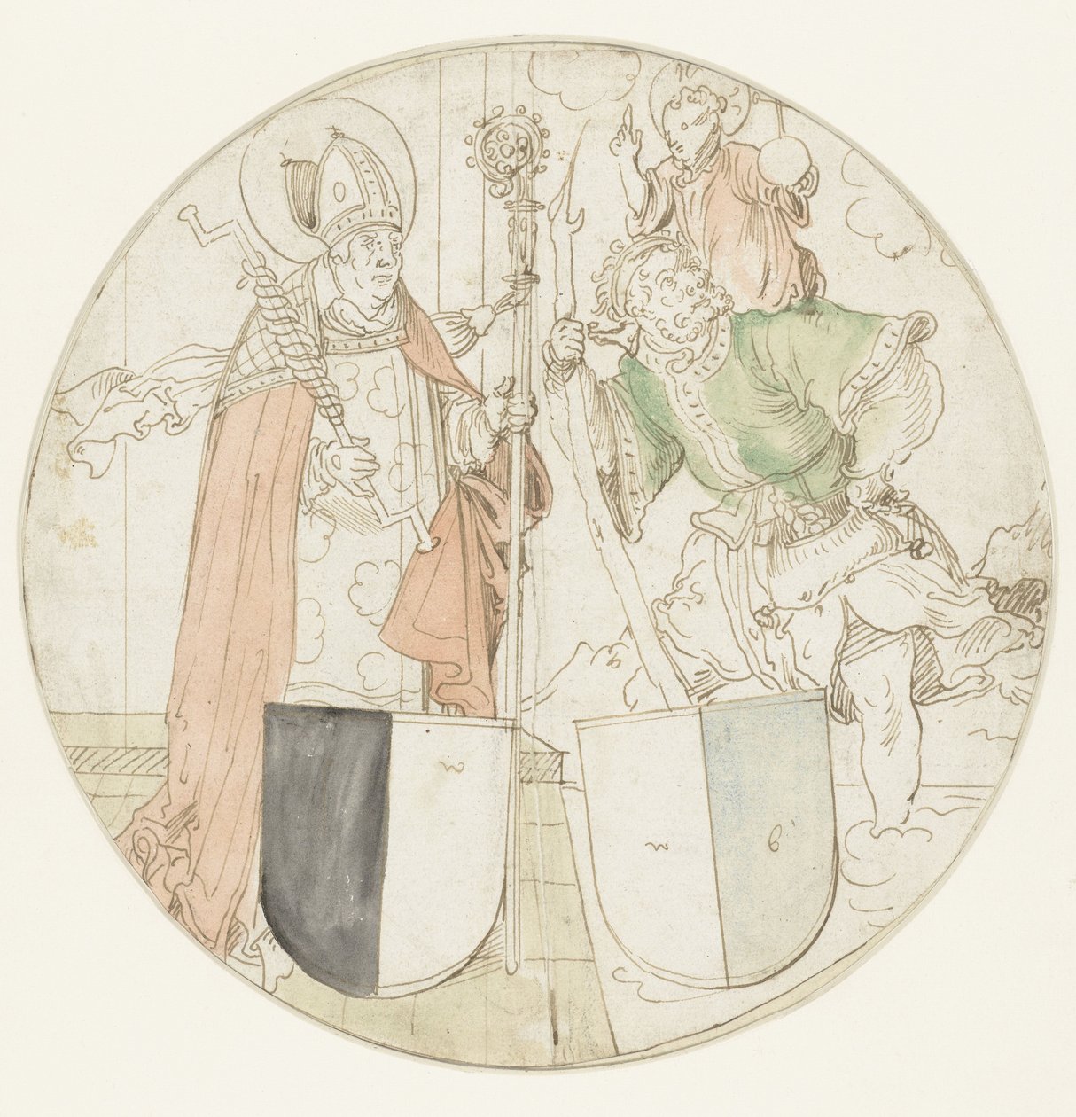 Saints Christopher and Erasmus, Each with a Coat of Arms by Hans Sebald Beham (possibly)