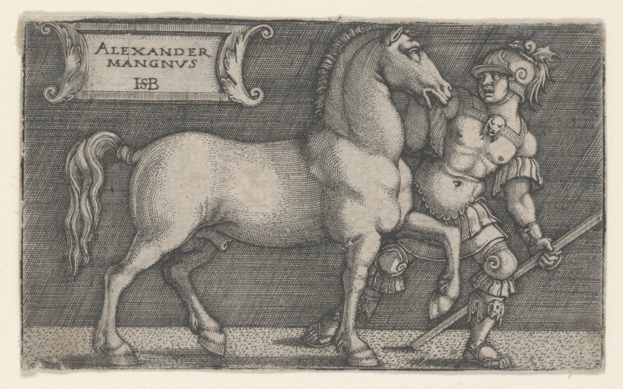 Alexander the Great Leading Bucephalus (engraving) by Hans Sebald Beham