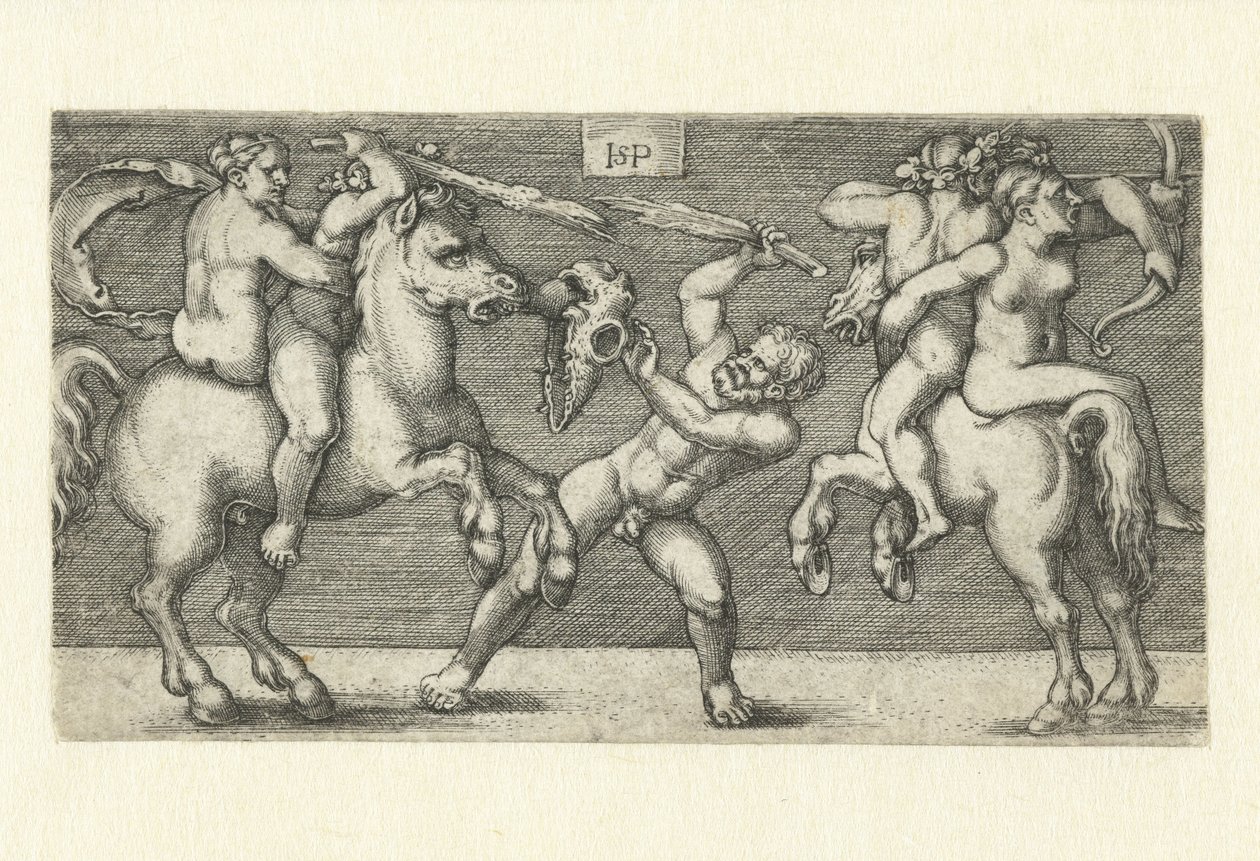 Fight Between Two Men with Women on Horseback and a Standing Man by Hans Sebald Beham