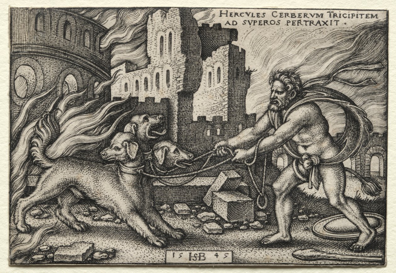 The Labors of Hercules: Hercules Dragging Cerberus from the Underworld by Hans Sebald Beham