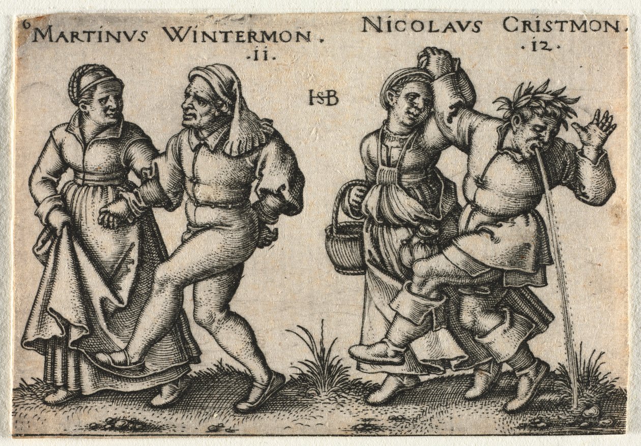 The Peasant Wedding or the Twelve Months: 11-Martinus Wintermon 12-Nicolaus Cristmon by Hans Sebald Beham
