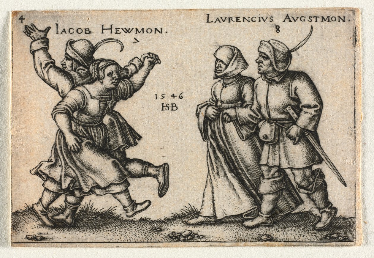 The Peasant Wedding or the Twelve Months: 7 Jacob Hewmon 8-Laurencius Augstmon, 1546 by Hans Sebald Beham