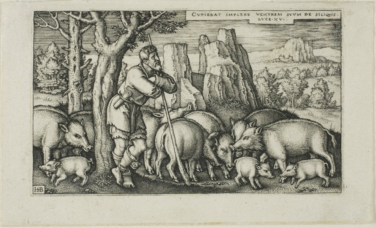 The Prodigal Son with the Swine, Plate Three from The History of the Prodigal Son by Hans Sebald Beham