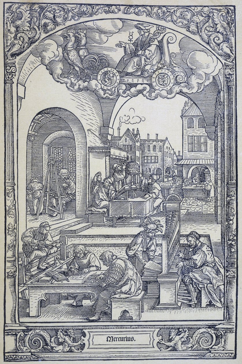The planet Mercury and artists, scholars and technicians, c1535 (engraving) by Hans Sebald Beham