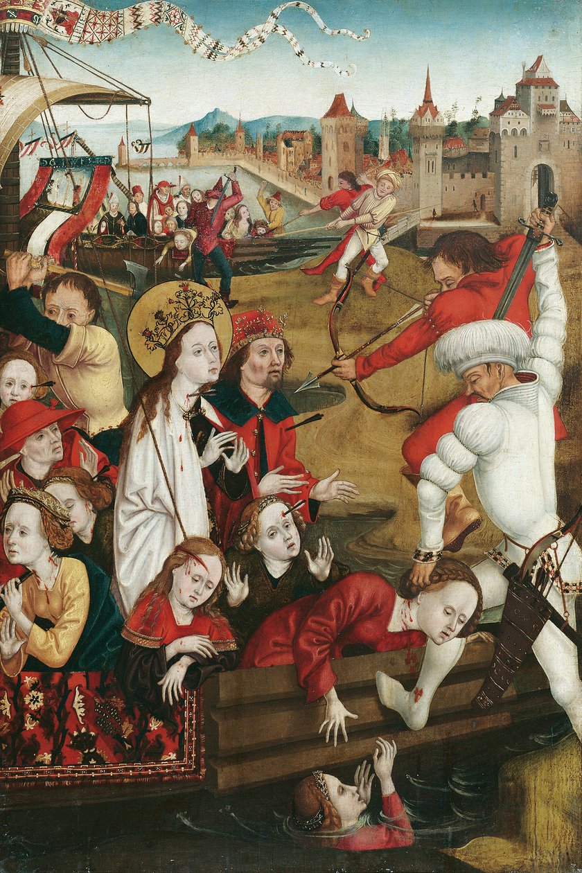 Martyrdom of St. Ursula and Her Companions (Front); Lower Half of a Saint Figure (Back) by Hans Siebenbürger