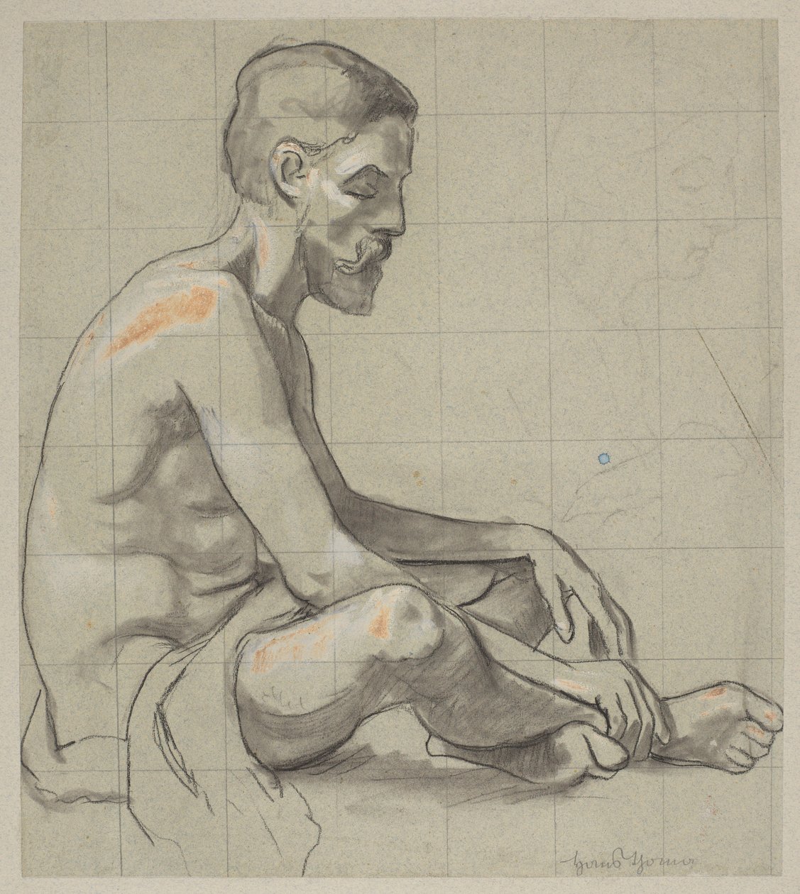 Nude of a Sitting Man, Outline of a Female Figure by Hans Thoma