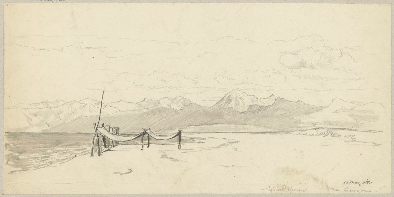 Fragment of the Seashore near Livorno with Fishing Nets Spread on the Beach by Hans Thoma