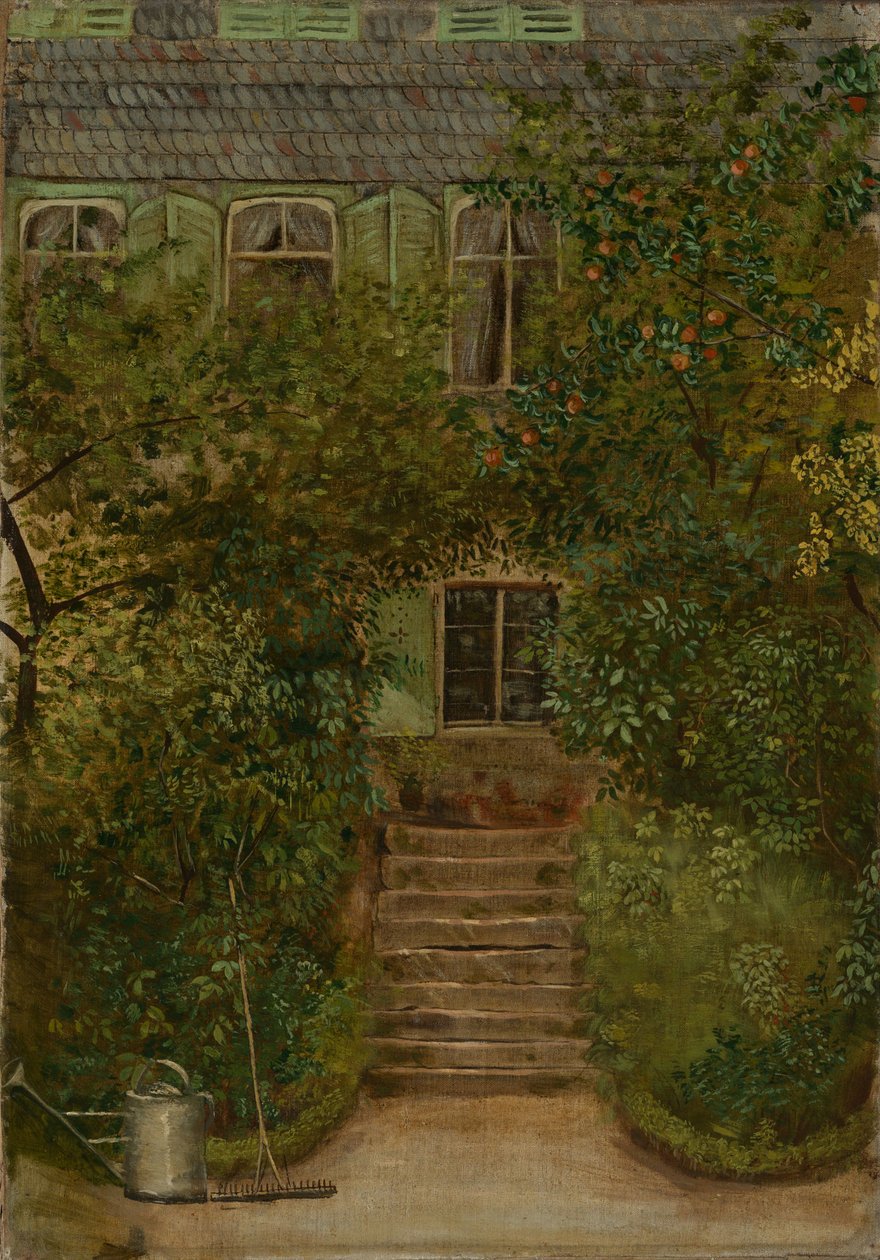 Garden of a Country House with Watering Can and Rake by Hans Thoma