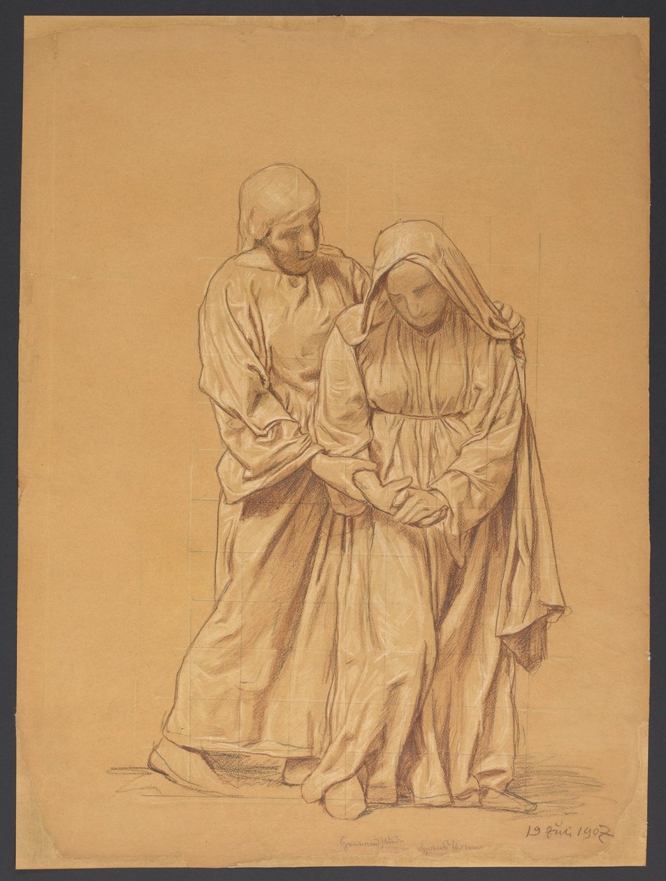 Mary with St. John the Evangelist, verso: Contour Repetition of the Same Composition by Hans Thoma