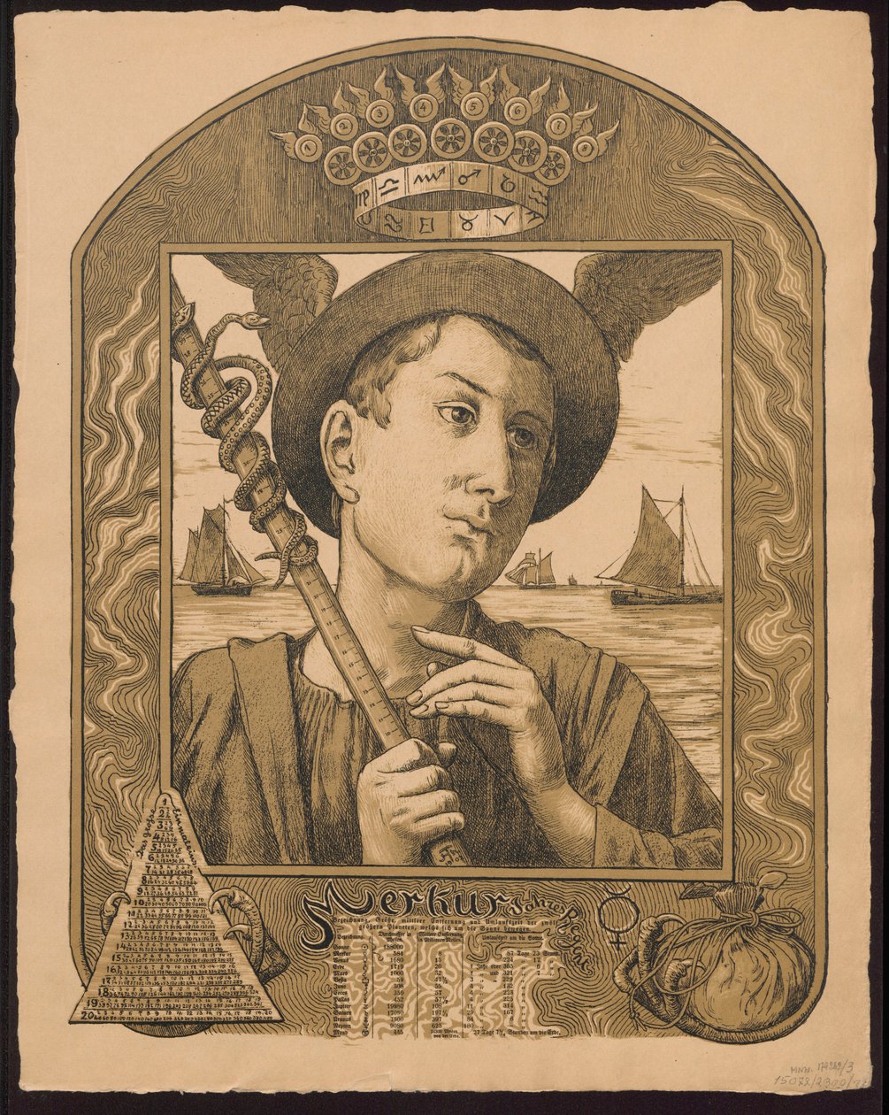 "Mercury Year Ruler". Mercury as Ruler of the Year. Designs for "Eternal Calendar in Pictures", Part II, 1901 by Hans Thoma