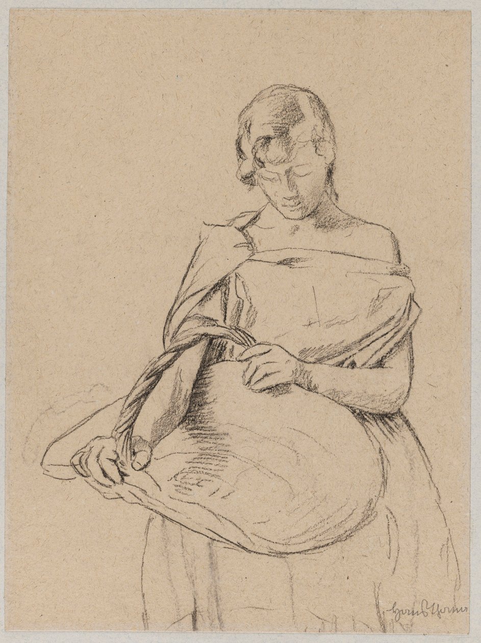 Young woman with a basket by Hans Thoma