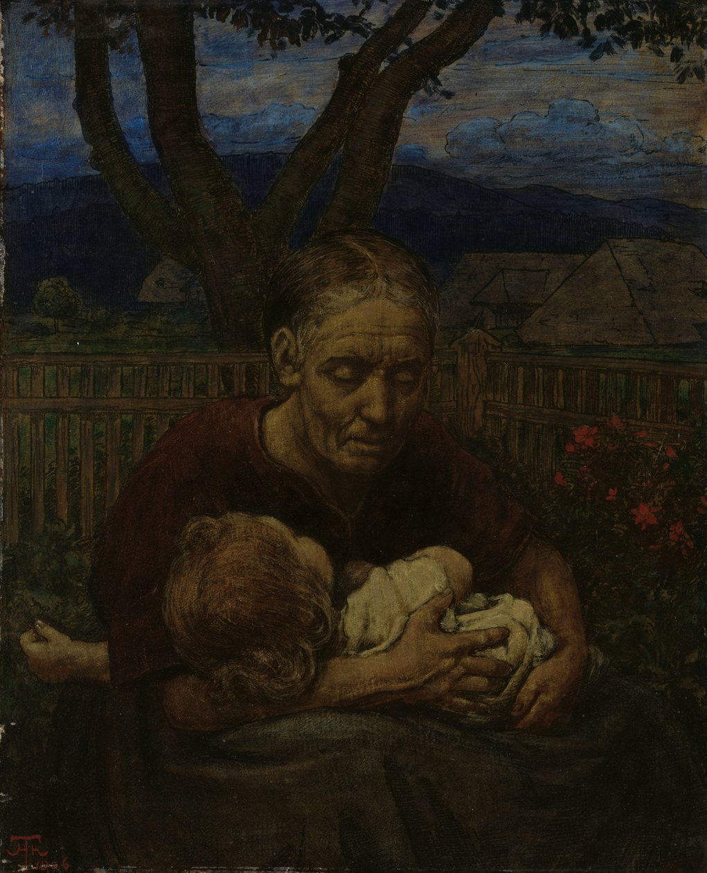 Mother and Child in a Garden by Hans Thoma