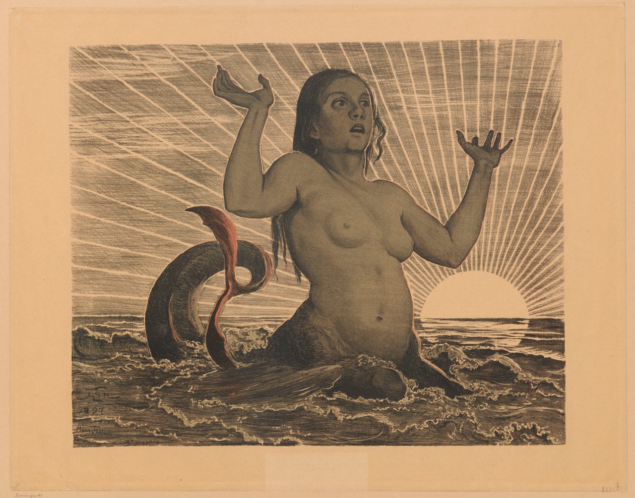 Nereid with Raised Arms Against the Rising Sun by Hans Thoma