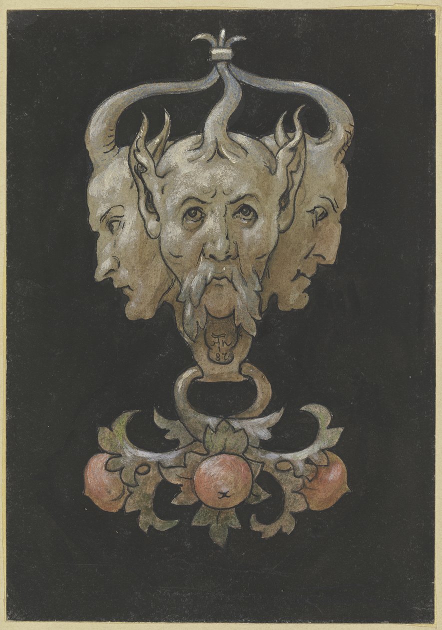 Three Satyr Masks by Hans Thoma